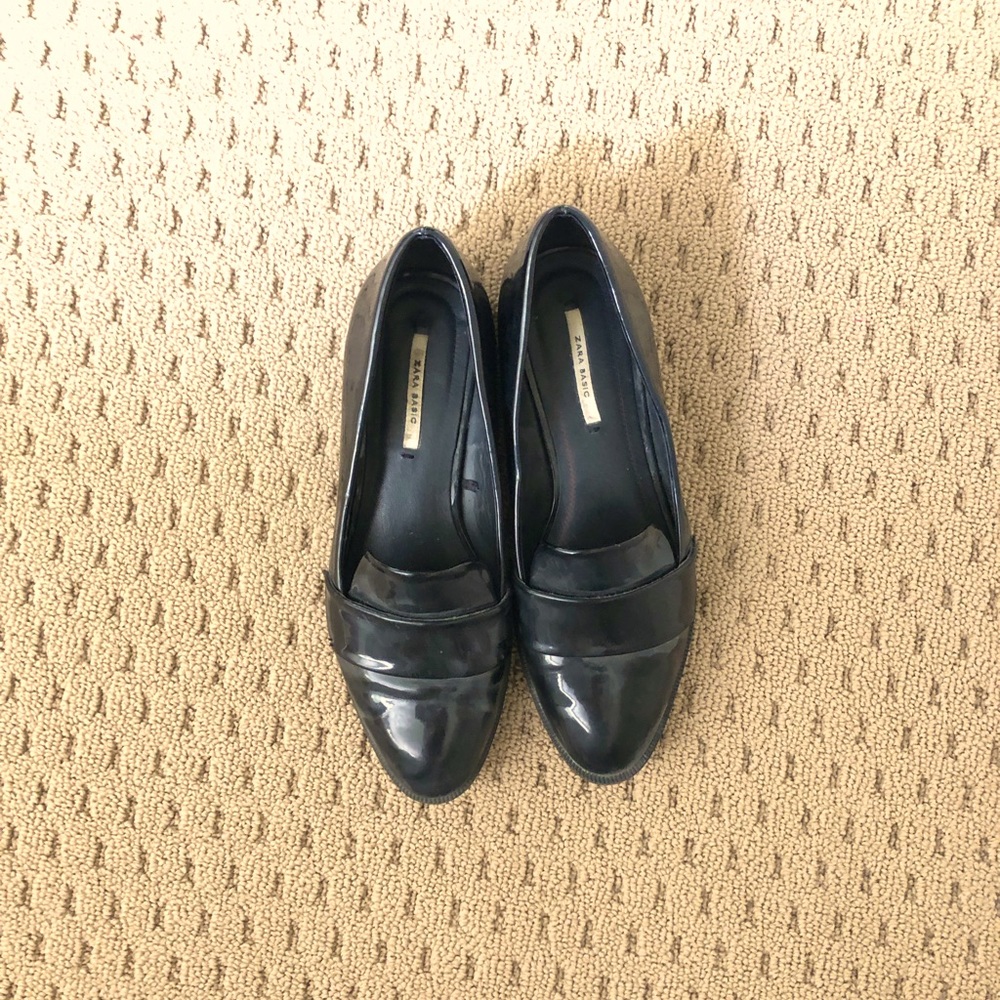 Zara patent black loafers